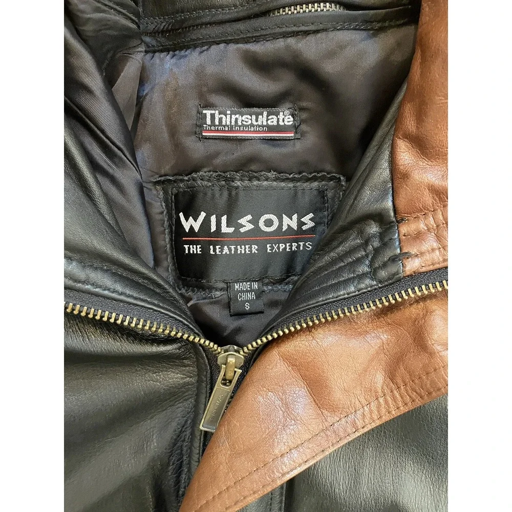 Vintage Wilson's Men's Black‎ Leather Thinsulate Hooded Jacket (1990s)